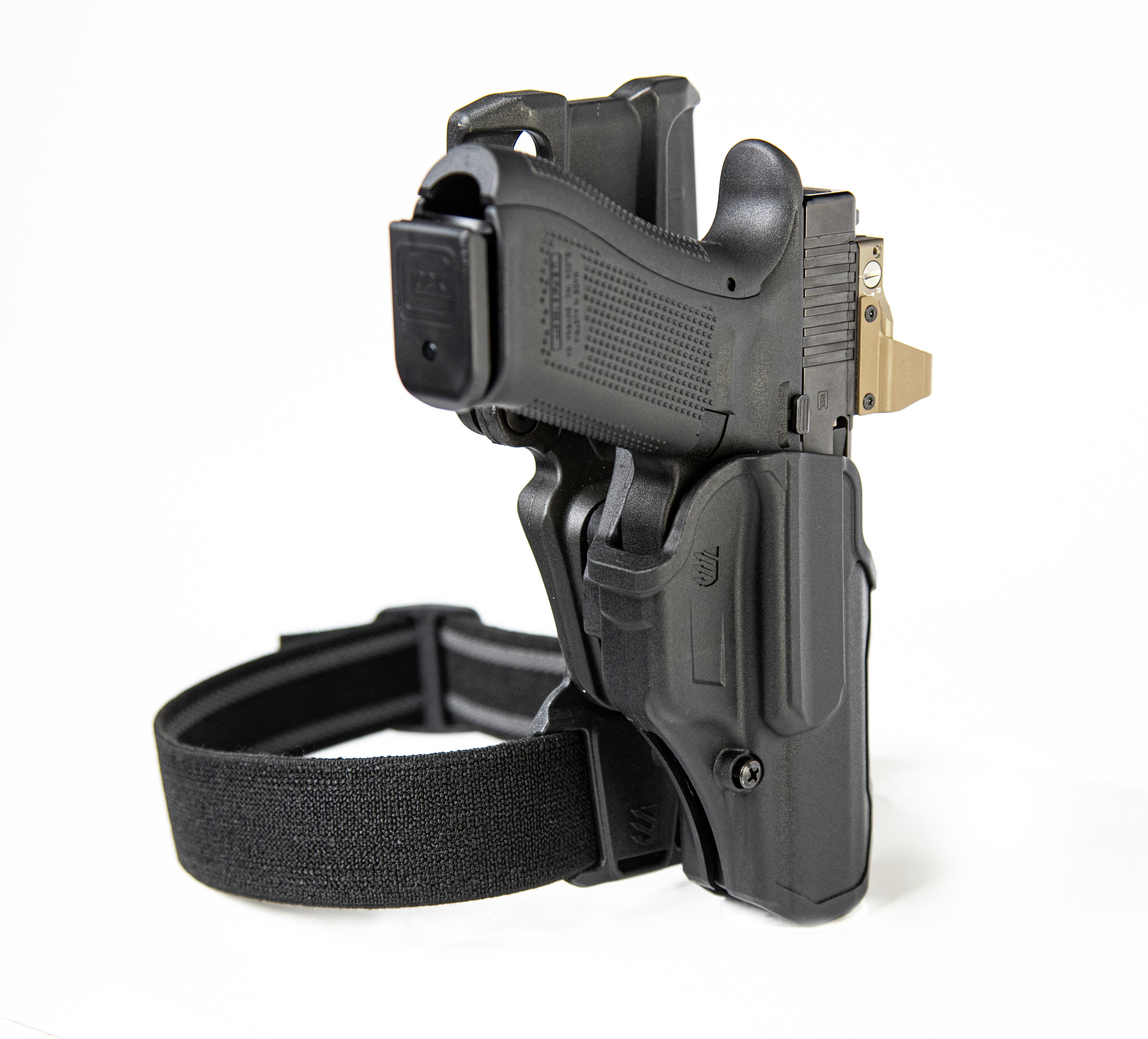 Tactical MOLLE Modular Universal Right Hand Pistol Holster with Magazine Slot 